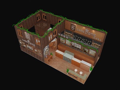 72平米展臺設計制作：四面開口/歐式/木質結構/咖啡色，為糖酒展展商而作（免費使用）