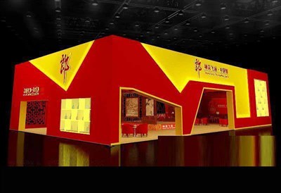 360平米展臺設計制作：四面開口/中式/木質結構/紅色，為糖酒展展商而作（免費使用）