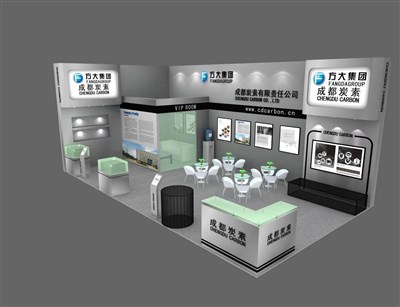 47.5平米展臺設(shè)計制作：二面開口/現(xiàn)代/木質(zhì)結(jié)構(gòu)/灰色，為化工展展商而作（免費使用）