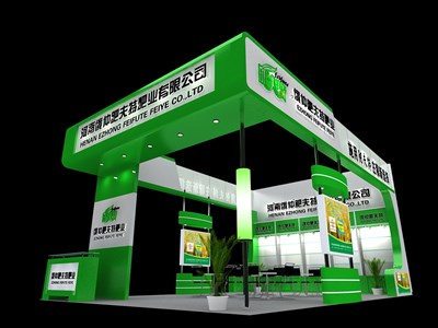 54平米展臺設(shè)計(jì)制作：三面開口/現(xiàn)代/木質(zhì)結(jié)構(gòu)/綠色，為化工展展商而作（免費(fèi)使用）