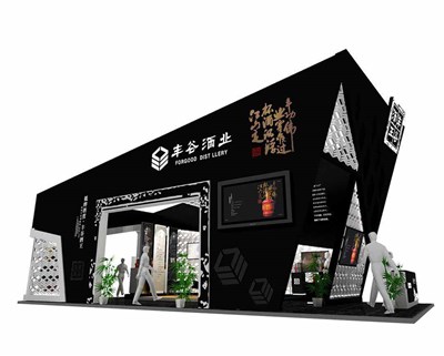 78平米展臺設計制作：三面開口/前衛(wèi)/型材結構/黑色，為糖酒展展商而作（免費使用）