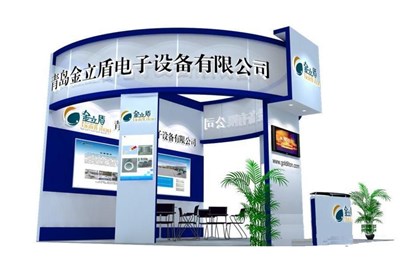 36平米展臺(tái)設(shè)計(jì)制作：三面開口/現(xiàn)代/木質(zhì)結(jié)構(gòu)/藍(lán)色，為電子展展商而作（免費(fèi)使用）