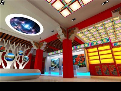 90平米展廳設(shè)計(jì)制作：現(xiàn)代/紅色，文化類展廳-九寨溝旅游展廳（免費(fèi)使用）