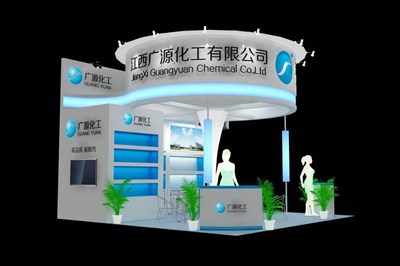 36平米展臺設(shè)計(jì)制作：三面開口/現(xiàn)代/木質(zhì)結(jié)構(gòu)/白色，為化工展展商而作（免費(fèi)使用）