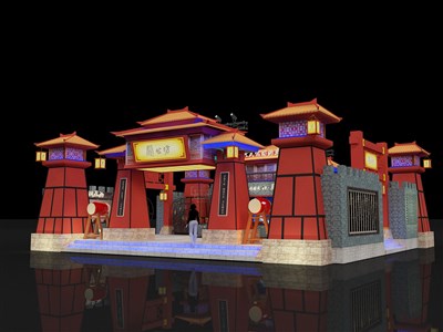 187.5平米展臺(tái)設(shè)計(jì)制作：三面開口/中式/木質(zhì)結(jié)構(gòu)/紅色，為糖酒展展商而作（免費(fèi)使用）