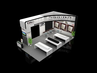 60平米展臺設計制作：三面開口/現(xiàn)代/木質結構/白色，為電子展展商而作（免費使用）