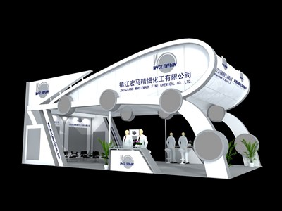 72平米展臺設(shè)計制作：三面開口/現(xiàn)代/木質(zhì)結(jié)構(gòu)/白色，為化工展展商而作（免費使用）