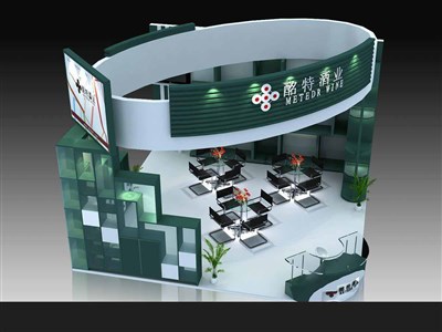 36平米展臺(tái)設(shè)計(jì)制作：二面開口/前衛(wèi)/型材結(jié)構(gòu)/綠色，為糖酒展展商而作（免費(fèi)使用）