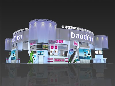 324平米展臺(tái)設(shè)計(jì)制作：四面開口/現(xiàn)代/桁架結(jié)構(gòu)/彩色，為綜合展展商而作（免費(fèi)使用）