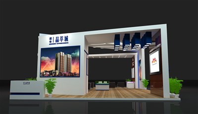 54平米展臺設(shè)計制作：三面開口/前衛(wèi)/木質(zhì)結(jié)構(gòu)/白色，為房產(chǎn)展展商而作（免費(fèi)使用）