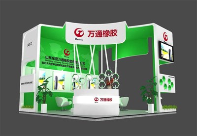 36平米展臺設計制作：三面開口/現(xiàn)代/木質(zhì)結(jié)構(gòu)/綠色，為化工展展商而作（免費使用）