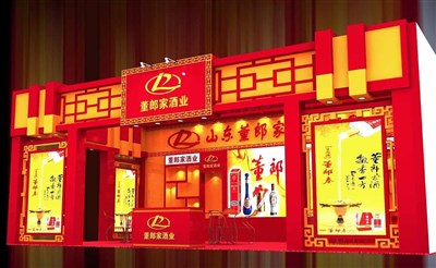 66平米展臺設計制作：一面開口/中式/木質結構/紅色，為糖酒展展商而作（免費使用）