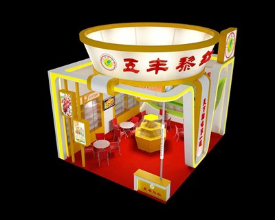42平米展臺設計制作：二面開口/現代/木質結構/彩色，為綜合展展商而作（免費使用）
