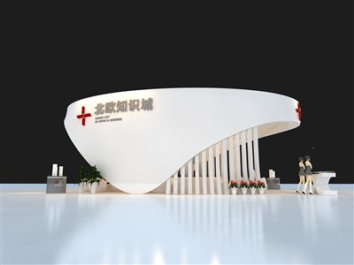 81平米展臺(tái)設(shè)計(jì)制作：二面開(kāi)口/現(xiàn)代/桁架結(jié)構(gòu)/白色，為房產(chǎn)展展商而作（免費(fèi)使用）