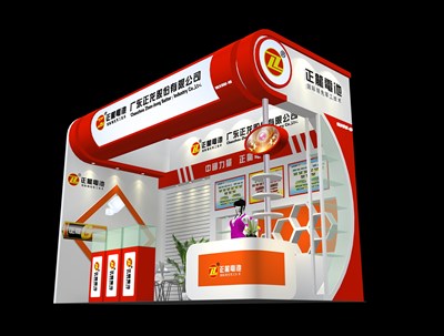 18平米展臺設(shè)計制作：二面開口/現(xiàn)代/木質(zhì)結(jié)構(gòu)/紅色，為綜合展展商而作（免費使用）