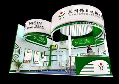 52.5平米展臺設(shè)計制作：二面開口/現(xiàn)代/木質(zhì)結(jié)構(gòu)/綠色，為化工展展商而作（免費使用）
