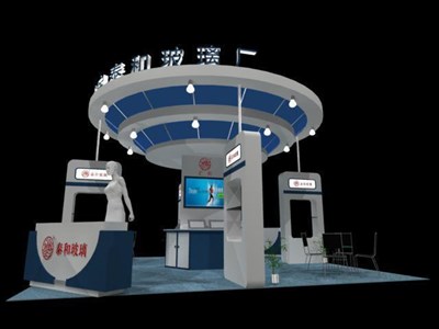 36平米展臺設(shè)計制作：四面開口/現(xiàn)代/木質(zhì)結(jié)構(gòu)/藍色，為綜合展展商而作（免費使用）