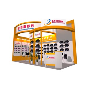 18平米展臺(tái)設(shè)計(jì)制作：二面開(kāi)口/現(xiàn)代/木質(zhì)結(jié)構(gòu)/黃色，為綜合展展商而作（免費(fèi)使用）