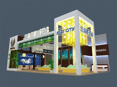 48平米展臺(tái)設(shè)計(jì)制作：二面開口/前衛(wèi)/木質(zhì)結(jié)構(gòu)/咖啡色，為房產(chǎn)展展商而作（免費(fèi)使用）