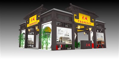 225平米展臺設(shè)計制作：四面開口/中式/木質(zhì)結(jié)構(gòu)/灰色，為家具展展商而作（免費使用）