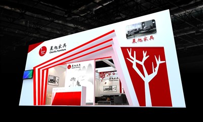 72平米展臺設(shè)計制作：一面開口/前衛(wèi)/型材結(jié)構(gòu)/紅色，為家具展展商而作（免費使用）
