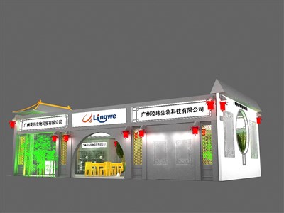 60平米展臺設(shè)計制作：三面開口/中式/木質(zhì)結(jié)構(gòu)/灰色，為家具展展商而作（免費使用）
