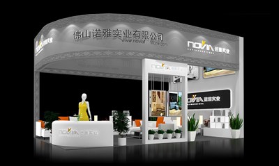 40平米展臺(tái)設(shè)計(jì)制作：三面開口/現(xiàn)代/型材結(jié)構(gòu)/灰色，為建材展展商而作（免費(fèi)使用）