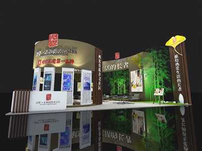 180平米展臺(tái)設(shè)計(jì)制作：三面開口/田園/木質(zhì)結(jié)構(gòu)/咖啡色，為房產(chǎn)展展商而作（免費(fèi)使用）