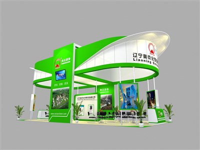 78平米展臺設(shè)計制作：四面開口/現(xiàn)代/木質(zhì)結(jié)構(gòu)/綠色，為綜合展展商而作（免費使用）