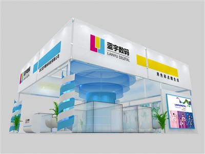 90平米展臺設(shè)計制作：三面開口/現(xiàn)代/型材結(jié)構(gòu)/白色，為電子展展商而作（免費使用）