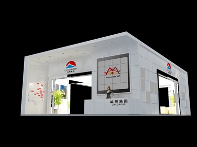 64平米展臺設(shè)計制作：四面開口/中式/型材結(jié)構(gòu)/白色，為房產(chǎn)展展商而作（免費(fèi)使用）