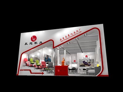 90平米展臺設計制作：一面開口/前衛(wèi)/型材結構/白色，為家具展展商而作（免費使用）