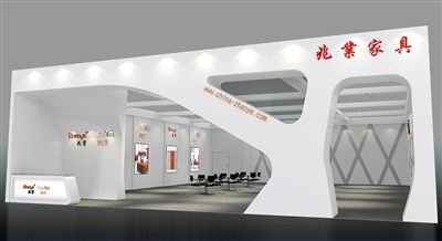 214.5平米展臺設(shè)計制作：一面開口/前衛(wèi)/型材結(jié)構(gòu)/灰色，為家具展展商而作（免費使用）