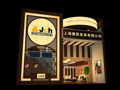 80平米展臺設(shè)計制作：一面開口/歐式/木質(zhì)結(jié)構(gòu)/咖啡色，為家具展展商而作（免費使用）