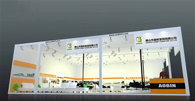 90平米展臺設計制作：二面開口/前衛(wèi)/型材結構/橙色，為家具展展商而作（免費使用）