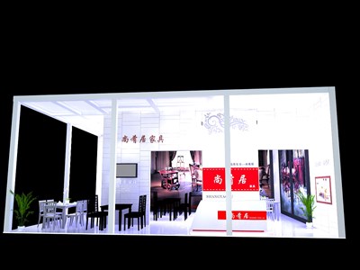 80平米展臺(tái)設(shè)計(jì)制作：二面開口/現(xiàn)代/型材結(jié)構(gòu)/白色，為家具展展商而作（免費(fèi)使用）