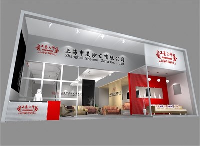 80平米展臺設(shè)計制作：一面開口/現(xiàn)代/型材結(jié)構(gòu)/灰色，為家具展展商而作（免費使用）
