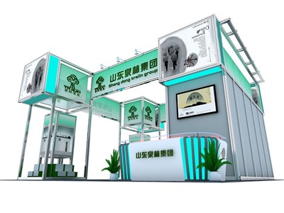 81平米展臺設(shè)計制作：三面開口/現(xiàn)代/型材結(jié)構(gòu)/藍(lán)色，為機(jī)械展展商而作（免費(fèi)使用）