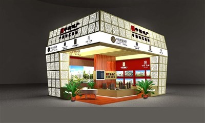 60平米展臺設計制作：二面開口/前衛(wèi)/型材結構/米色，為房產展展商而作（免費使用）