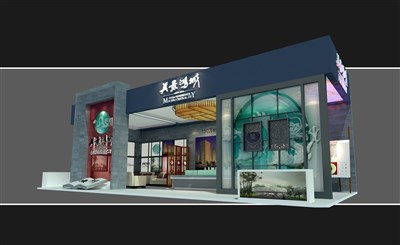 52平米展臺設(shè)計制作：三面開口/前衛(wèi)/木質(zhì)結(jié)構(gòu)/彩色，為房產(chǎn)展展商而作（免費(fèi)使用）