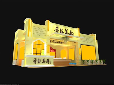 54平米展臺設(shè)計制作：二面開口/歐式/木質(zhì)結(jié)構(gòu)/米色，為房產(chǎn)展展商而作（免費使用）