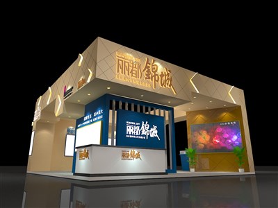 100平米展臺設計制作：二面開口/現(xiàn)代/型材結(jié)構/咖啡色，為房產(chǎn)展展商而作（免費使用）
