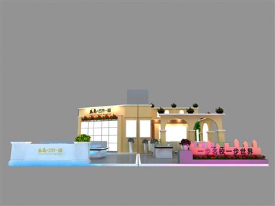 108平米展臺設(shè)計制作：三面開口/歐式/型材結(jié)構(gòu)/咖啡色，為房產(chǎn)展展商而作（免費(fèi)使用）