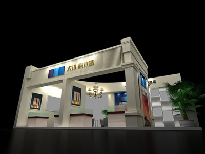 80平米展臺設(shè)計制作：二面開口/歐式/型材結(jié)構(gòu)/灰色，為房產(chǎn)展展商而作（免費(fèi)使用）