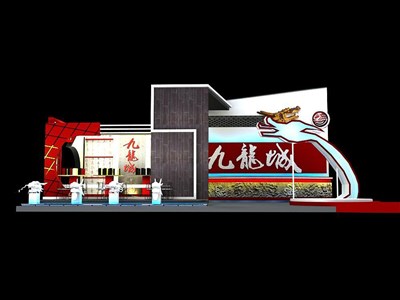 84平米展臺設(shè)計制作：三面開口/現(xiàn)代/型材結(jié)構(gòu)/彩色，為房產(chǎn)展展商而作（免費使用）