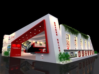 120平米展臺設(shè)計(jì)制作：三面開口/前衛(wèi)/型材結(jié)構(gòu)/彩色，為房產(chǎn)展展商而作（免費(fèi)使用）