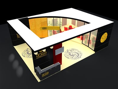 88平米展臺設(shè)計(jì)制作：二面開口/前衛(wèi)/型材結(jié)構(gòu)/彩色，為房產(chǎn)展展商而作（免費(fèi)使用）