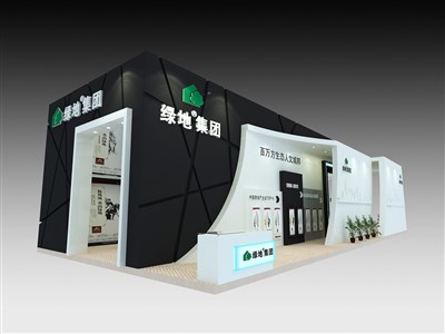 65平米展臺(tái)設(shè)計(jì)制作：二面開口/前衛(wèi)/木質(zhì)結(jié)構(gòu)/灰色，為房產(chǎn)展展商而作（免費(fèi)使用）