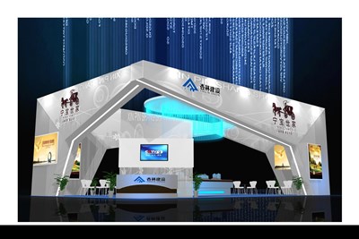 80平米展臺設計制作：四面開口/現(xiàn)代/型材結構/灰色，為房產(chǎn)展展商而作（免費使用）