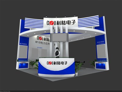 54平米展臺(tái)設(shè)計(jì)制作：三面開口/現(xiàn)代/型材結(jié)構(gòu)/藍(lán)色，為電子展展商而作（免費(fèi)使用）